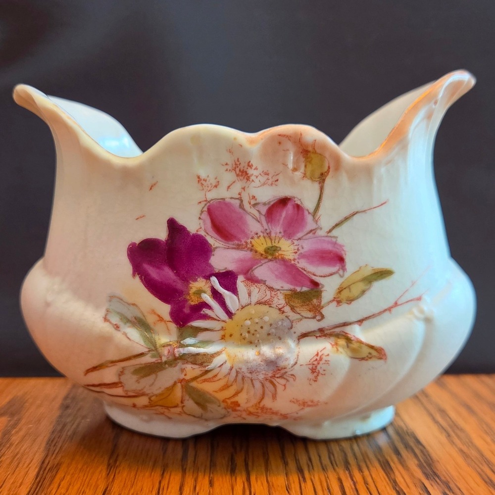Antique Porcelain Floral Open Sugar Bowl 4.5" Hand Painted 5529